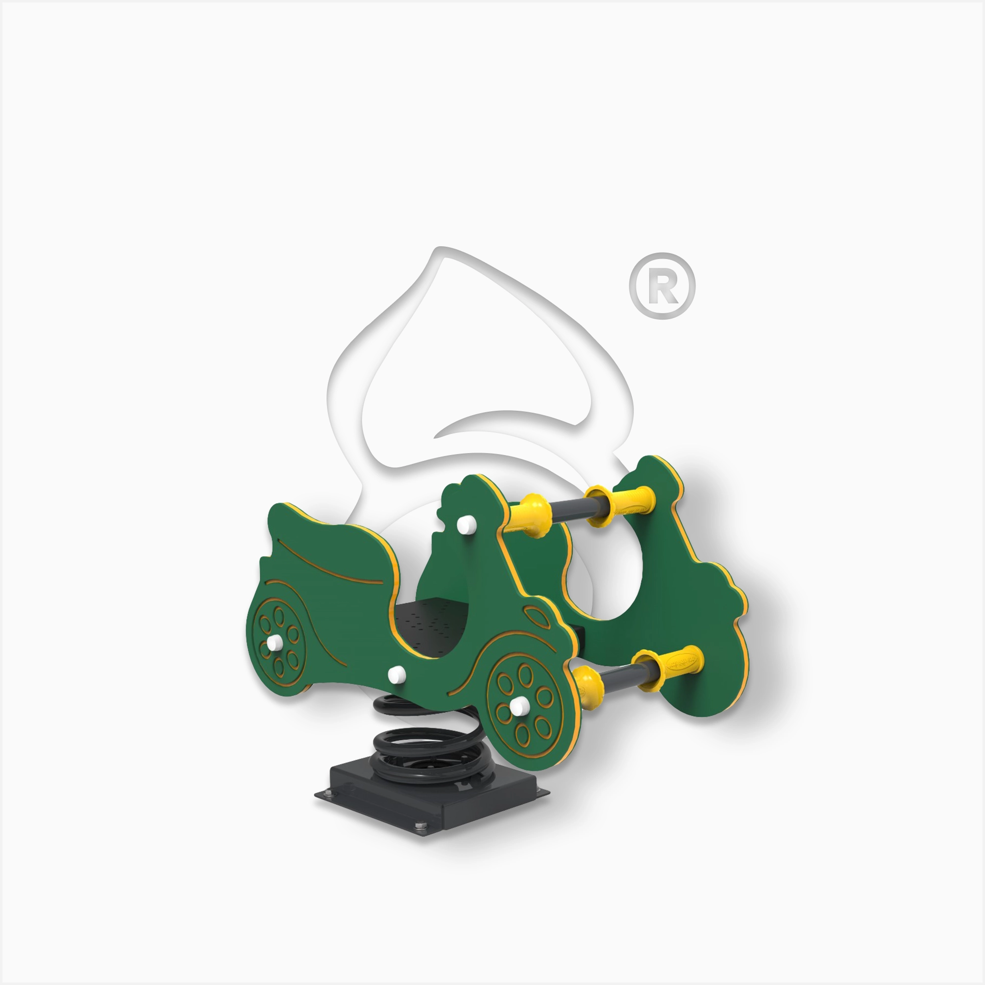 Balansoar scooter verde cu arc stabil și ghidon ergonomic, ideal pentru copii de 2–6 ani. Perfect pentru spații tematice și joacă activă.